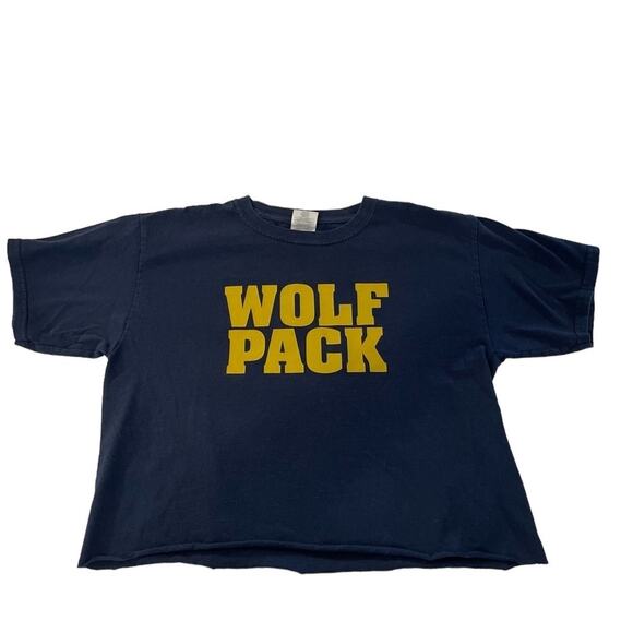 Gildan navy blue cropped cotton graphic Wolf Pack tee size large unisex - Picture 1 of 7